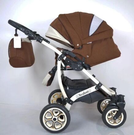 Коляска дитяча класична універсальна 2 в 1 AVALON BUENO Brown-white коричнево-біла