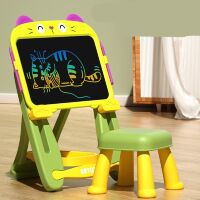 Дитячий мольберт LCD планшет W5002-1-2-3 зі стільчиком (на батарейках), зелено-жовтий