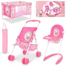 Ігровий набір для ляльок HAUCK D-98282 Hello Kitty коляска прогулянкова стільчик для годування, манеж у чохлі