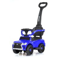 Дитяча Музична каталка толокар M 4808EL-4 з батьківською ручкою / шкіряне сидіння / колеса EVA / синя