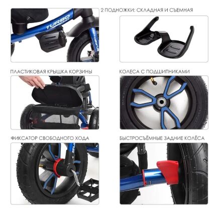 ⏩ Велосипед-коляска дитячий триколісний Turbo Trike M 4058-10 індиго**