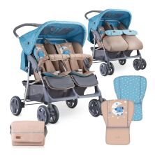 Коляска для двійні дитяча прогулянкова Lorelli Twin Blue-Beige Moon Bear з сумкою