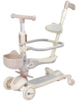 Дитячий самокат трансформер 3в1 Maraton Candy з батьківською ручкою та кошиком (колір пудра)