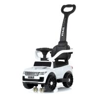 Дитяча Музична каталка толокар M 4810EL-1 з батьківською ручкою / шкіряне сидіння / колеса EVA / біла