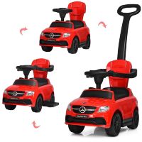Дитяча машинка-толокар з батьківською ручкою Z3288-3 Mercedes ЛІЦЕНЗІННИЙ з музикою / червоний
