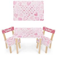 Дитячий столик з двома стільчиками Bambi 501-118(UA) дерев'яний / забарвлення Сердечка і укр. алфавіт рожевий