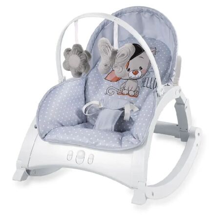 Дитяче крісло-качалка шезлонг 3в1 зі столиком Lorelli (Bertoni) Alex with table Grey Cool Cat Сіре КОШЕНЯ"