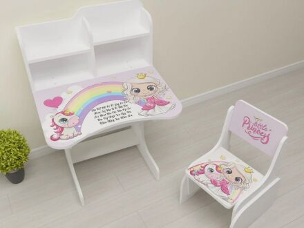 Дитяча регульована парта зі стільчиком Растишка Bambi 009 "Принцеса Princess" біла / для дівчинки від 3х років