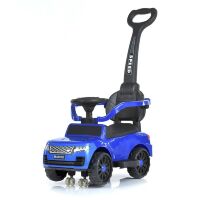 Дитяча Музична каталка толокар M 4810EL-4 з батьківською ручкою / шкіряне сидіння / колеса EVA / синя