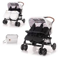 Коляска для двійні дитяча прогулянкова Lorelli Twin Grey-Black Cross з сумкою