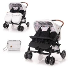 Коляска для двійні дитяча прогулянкова Lorelli Twin Grey-Black Cross з сумкою