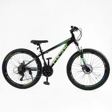 Спортивний алюмінієвий велосипед 26 дюймів Corso "PULSAR" PL-26407 Shimano 21 швидкість чорно-зелений