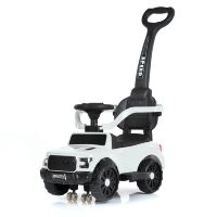 Дитяча Музична каталка толокар M 4812EL-1 з батьківською ручкою / шкіряне сидіння / колеса EVA / біла