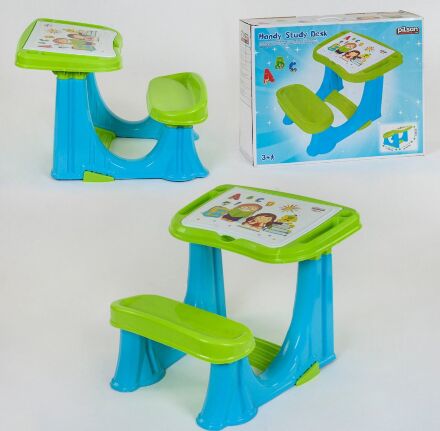 Дитяча парта 03-433, синьо-зелена, відкидна кришка, відсік з органайзером