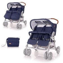 Коляска для двійні дитяча прогулянкова Lorelli Twin Dark Blue Clouds з сумкою