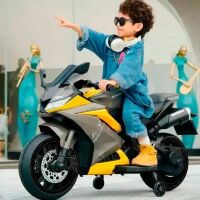 Дитячий електро-мотоцикл M 5022EL-2-6 Електромобіль м'яке сидіння, MP3, USB, TF / жовто-сірий