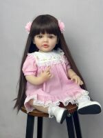 Велика вінілова лялька ручної роботи в платті Reborn Baby Doll зі справжнім волоссям і великими очима