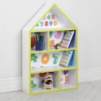 Будиночок стелаж полку дитяча для іграшок і книг PLK-L-84 дерев'яна біло-жовта Цифри**