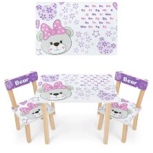 Дитячий столик з двома стільчиками Bambi 501-120(EN) дерев'яний / забарвлення Ведмедик і англ.алфавіт білий**