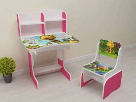 Дитяча регульована парта зі стільчиком Растишка Bambi 008 "Бджілка Майя" малинова / для дівчинки