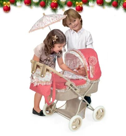 Коляска дитяча для ляльок класична прогулянкова DeCuevas 80535 люлька переноска сіра
