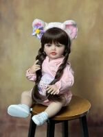 Велика вінілова лялька ручної роботи в вушках Reborn Baby Doll зі справжнім волоссям, заплетеним у кіски
