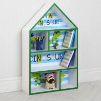 Будиночок стелаж полку дитяча для іграшок і книг PLK-L-86 дерев'яна біло-зелена Динозавр Діно Dino**