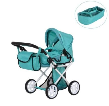 Коляска-Люлька для ляльок CARRELLO UNICO 9346 GREEN Лялькова з люлькою-перенесенням і сумкою зелена