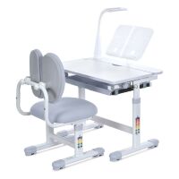 Дитяча регульована пластикова парта розтишка M 6136-11 зі стільчиком і лампою сіра
