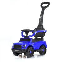 Дитяча Музична каталка толокар M 4812EL-4 з батьківською ручкою / шкіряне сидіння / колеса EVA / синя