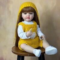 Велика вінілова лялька ручної роботи у комбінезоні Reborn Baby Doll зі справжнім волоссям та красивими очима