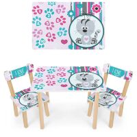 Дитячий столик з двома стільчиками Bambi 501-122 дерев'яний / забарвлення Котик рожевий**