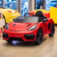 Дитячий одномісний електромобіль Porsche M 6055EBLR-3 шкіряне сидіння 2 мотори червоний