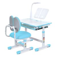 Дитяча регульована пластикова парта розтишка M 6136-4 зі стільчиком і лампою синя