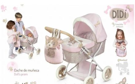 Коляска дитяча для ляльок класична прогулянкова DeCuevas 80535 люлька переноска сіра