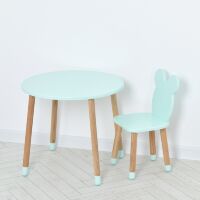 Дитячий круглий дерев'яний столик зі стільчиком Міккі Маус 07-025B-ROUND / бірюзовий колір / для дівчинки