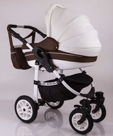 Коляска дитяча класична універсальна 2 в 1 Baby Marlen White Brown біло-коричнева