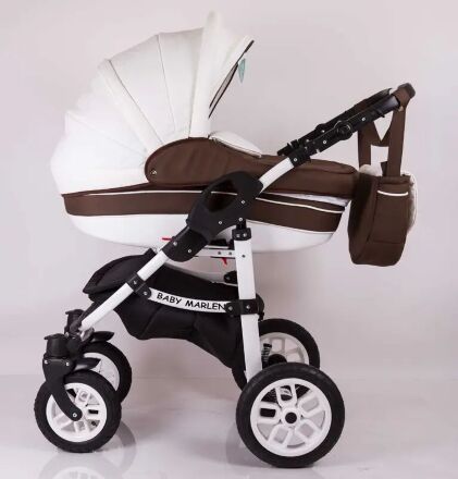 Коляска дитяча класична універсальна 2 в 1 Baby Marlen White Brown біло-коричнева