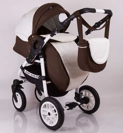Коляска дитяча класична універсальна 2 в 1 Baby Marlen White Brown біло-коричнева