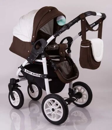 Коляска дитяча класична універсальна 2 в 1 Baby Marlen White Brown біло-коричнева