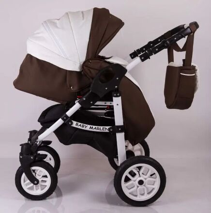 Коляска дитяча класична універсальна 2 в 1 Baby Marlen White Brown біло-коричнева