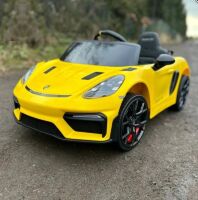 Дитячий одномісний електромобіль Porsche M 6055EBLR-6 шкіряне сидіння 2 мотори жовтий