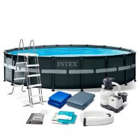 Каркасний круглий басейн INTEX 26330 розмір 549-132см з фільтр-насосом сходами тентом і підстилкою