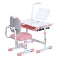 Дитяча регульована пластикова парта розтишка M 6136-8 зі стільчиком і лампою рожева
