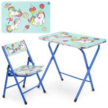 Дитячий столик зі стільчиком Bambi A19-BLUE UNI Єдинороги синій складаний