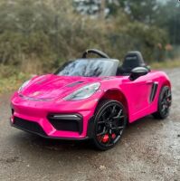 Дитячий одномісний електромобіль Porsche M 6055EBLR-8 шкіряне сидіння 2 мотори рожевий