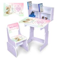 Дитяча регульована парта зі стільчиком розтишка N 2071-15-6 "Зайчик" український алфавіт, лаванда