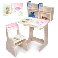 Дитяча регульована парта зі стільчиком розтишка N 2071-15-6 "Зайчик" український алфавіт, лаванда