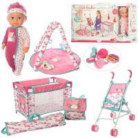 Музичний пупс для дівчинки 89866-8 з аксесуарами (манеж-ліжечко коляска сумка горщик і ін)**
