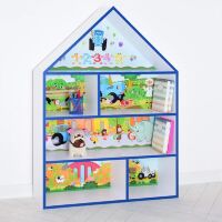 Будиночок стелаж Полку дитяча дерев'яна для іграшок і книг PLK-B-8 "Синій трактор" біло-синя**